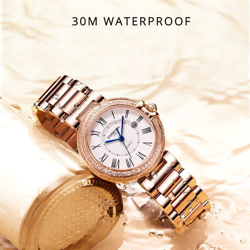 Reloj de Carnaval para Mujer, cronógrafo de oro rosa, resistente al agua, con correa de acero, 2022