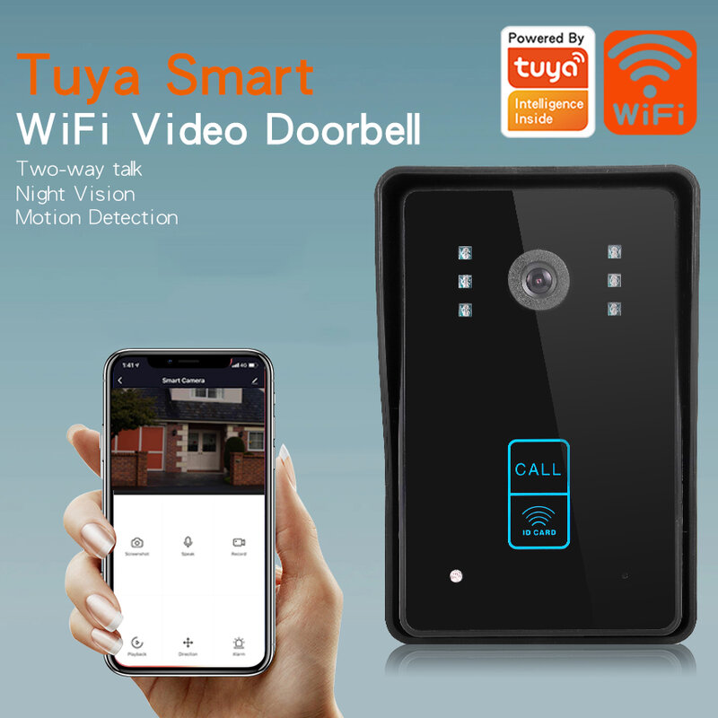 Bel Pintu Video Wifi Aplikasi Tuya Interkom Buka Kunci Video Pelacak Seluler Kartu Gesek Penglihatan Malam 1080P