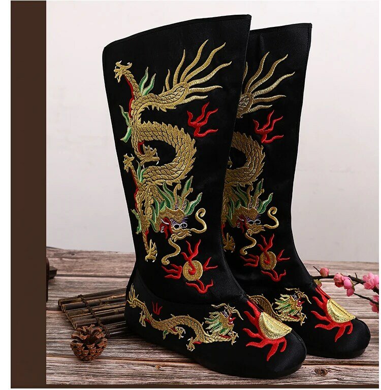 Sepatu Cosplay Bordir Naga Cina Kuno Kaisar Permaisuri Sepatu Bot Naga Resmi Sichuan Opera Wajah Berubah Sepatu Bot Naga