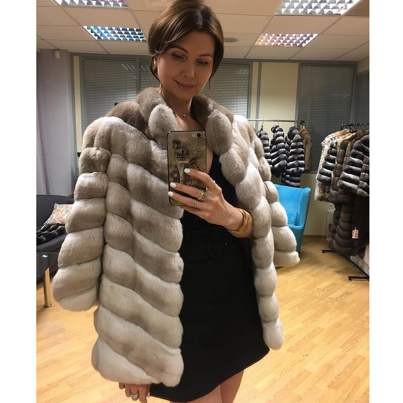 여성용 진짜 렉스 토끼 모피 코트, 여성 재킷, 따뜻한 오버코트, 패션