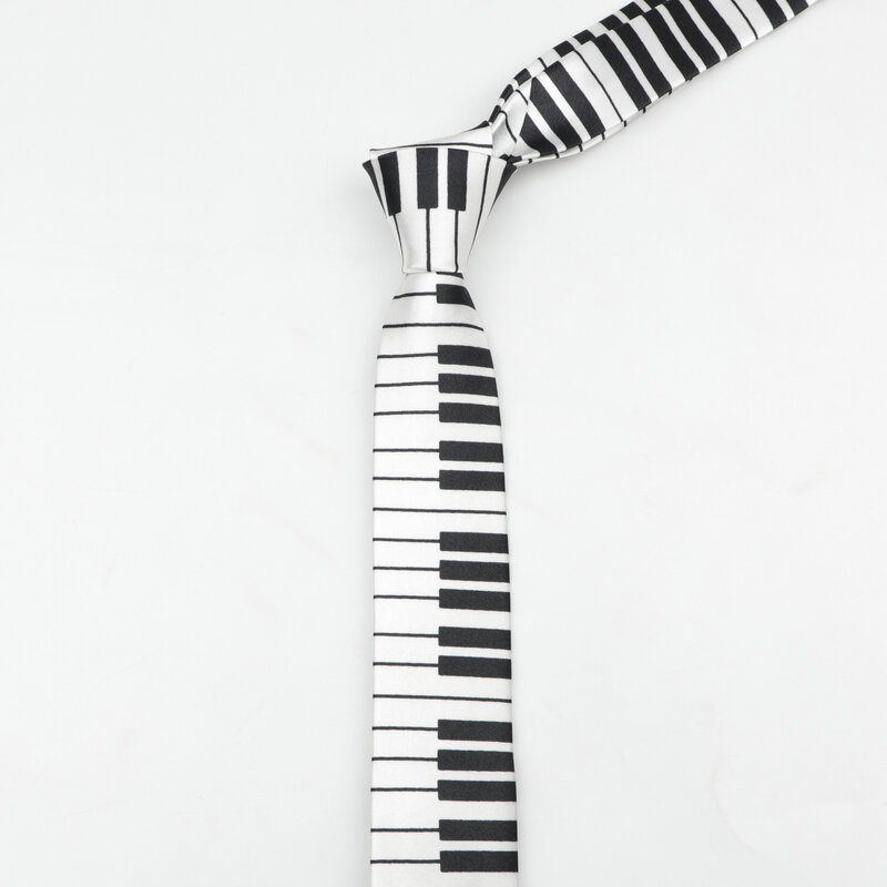 Klasyczna moda męska wąski krawat kolorowe nuty drukowane gitara fortepianowa poliester 5cm szerokość krawat Party prezent akcesoria