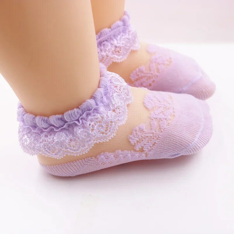 Summer Thin Baby Socks Spring Girls' Lace Socks Children Crystal Hollow Out Sock Loose Breathable Princess Female Infant Socks