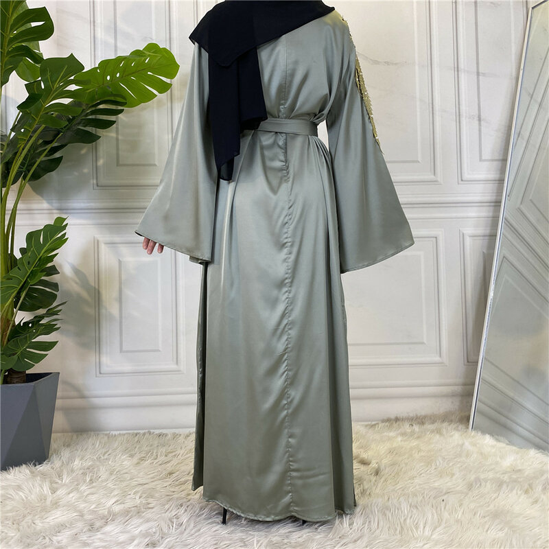 Caftan Abayas Muslim Women's Long Dress Arabic Robe Turkish Dubai Islamic Eid Ramadan Middle East Satin Beads Evening Fashion