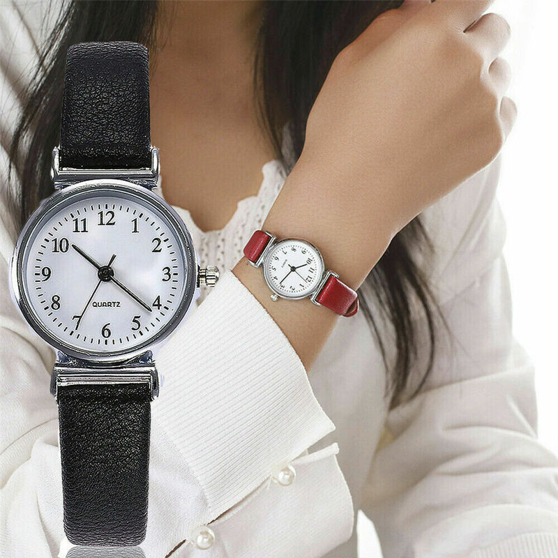 Montre à Quartz pour femmes, classique, bracelet en cuir, horloge analogique ronde