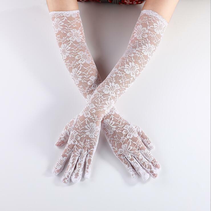 ผู้หญิง 'S พรหมชุดถุงมือยาวเซ็กซี่ดูผ่าน Lace Full Finger สุภาพสตรีถุงมือชุดเจ้าสาวถุงมือ