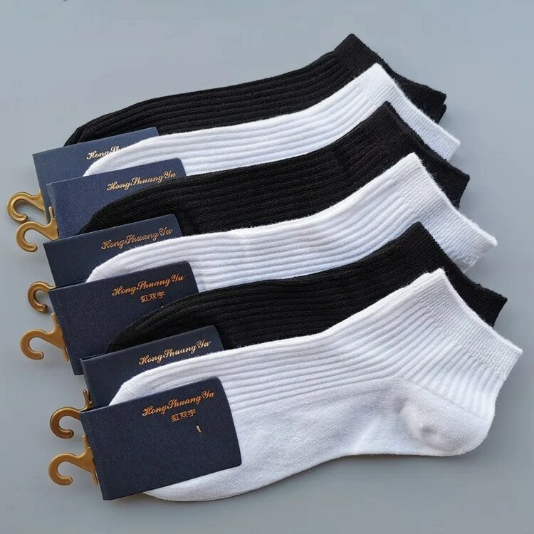 Calcetines tobilleros Unisex de algodón 100, calcetín corto de corte bajo, Color sólido, blanco y negro, 5 pares, 1 lote