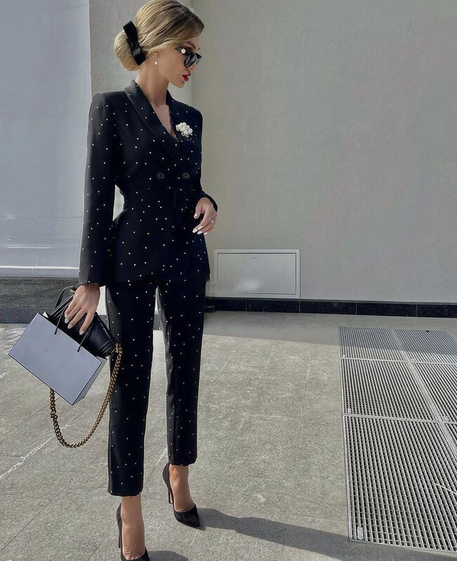 Fashion Pearls Beading Mother of the Pants Suits Ladies Wedding Tuxedos Prom Evening Guest Wear Two Pieces Party Blazer