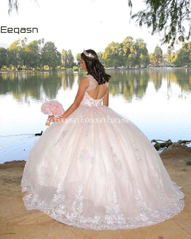  New Puffy Tulle Ball Gown Quinceanera Dresses Luxury Crystal Beaded Plus Size sweet 16 dresses Prom vestidos de formatura