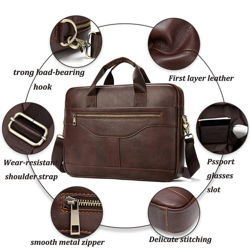 WESTAL 남성용 서류 가방, 정품 가죽 사무실 가방, 서류 가방, 서류 가방, 노트북 가방, 남성 핸드백