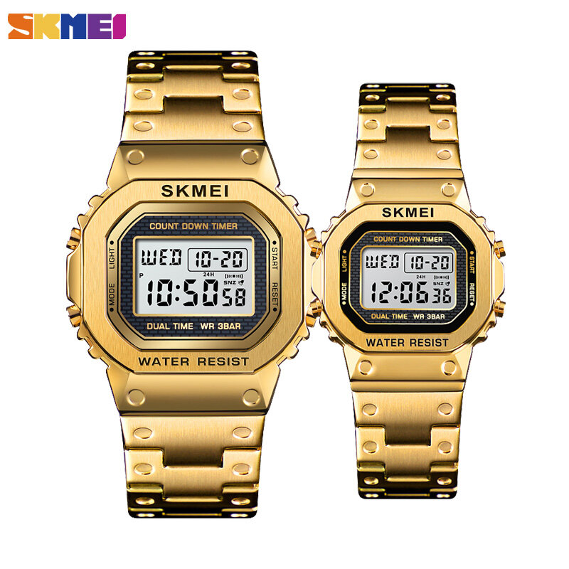 SKMEI – montre de luxe pour amoureux du numérique, en acier inoxydable, étanche, horloge de sport, électronique, Couple, pour hommes et femmes