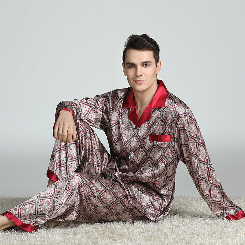 Conjunto de pijama de rayón para hombre, ropa de dormir de seda, cómoda y suave, estilo moderno, 2021