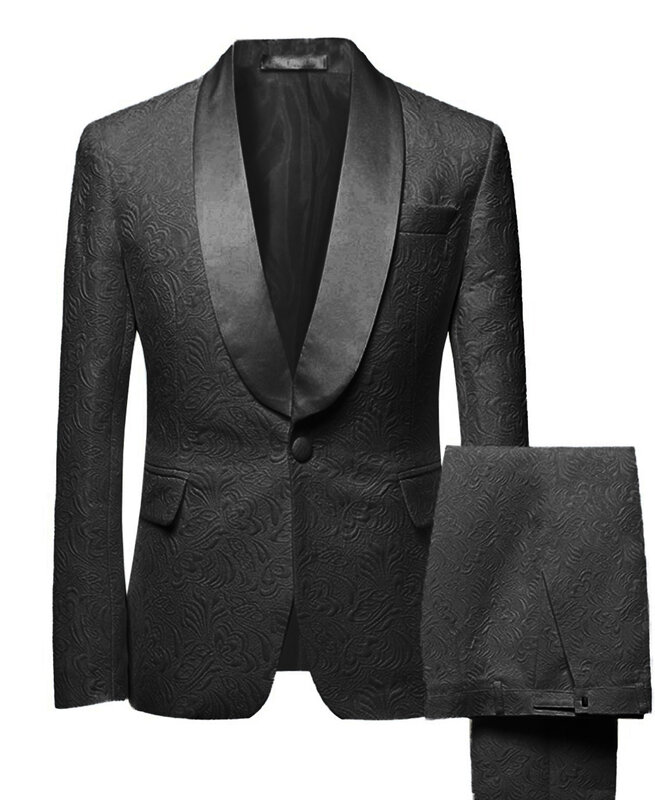 Suiit masculino formal feito sob encomenda dos homens duas peças jacquard terno único breasted lapela noivo para o casamento (jaqueta + calça)
