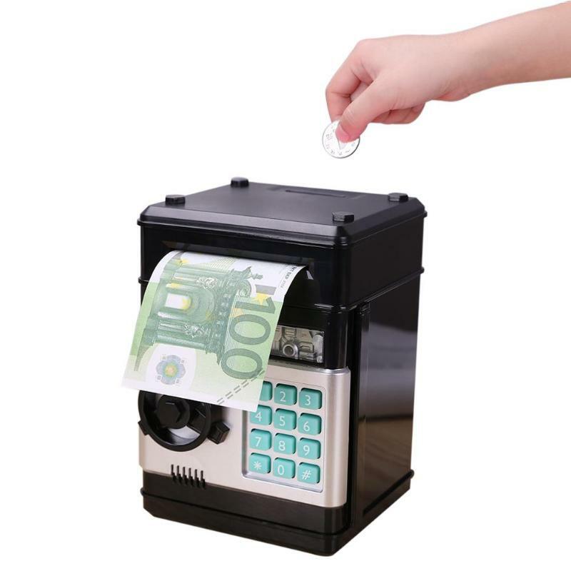 Automatic Piggy Bank ATM Password Money Box Cash Coins Saving Box ATM Bank Safe Box Deposit Banknote Kids Birthday Gift - Black