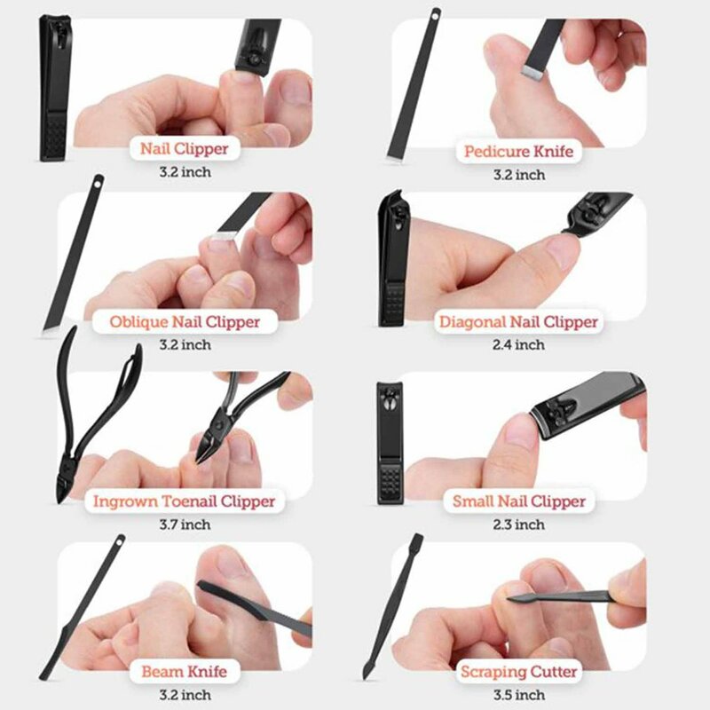 18 szt. Zestaw do Manicure narzędzia obcinacz do paznokci do użytku domowego czarny zestaw nożyczek obcinaki do paznokci łopatka do uszu ze stali nierdzewnej dla narzędzia do Manicure