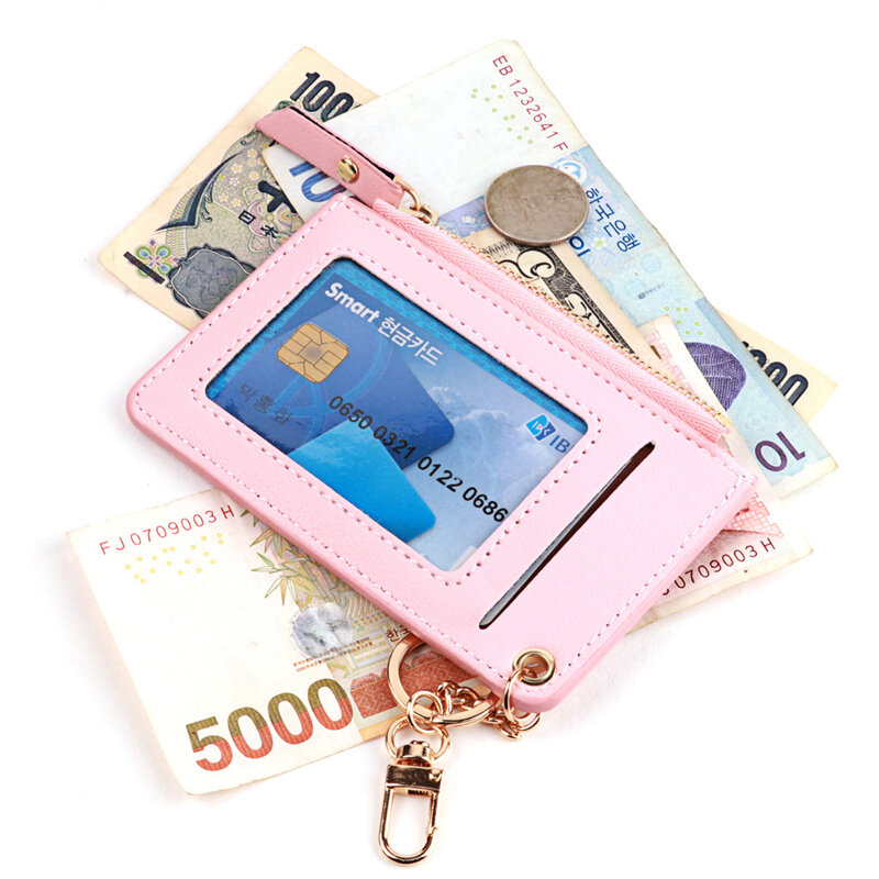 1PC Women's Ultra-Thin Business ID Card Holder Solid Color Money Bag Portable Short Wallet Metal Tassel Zipper Small Coin Purse
