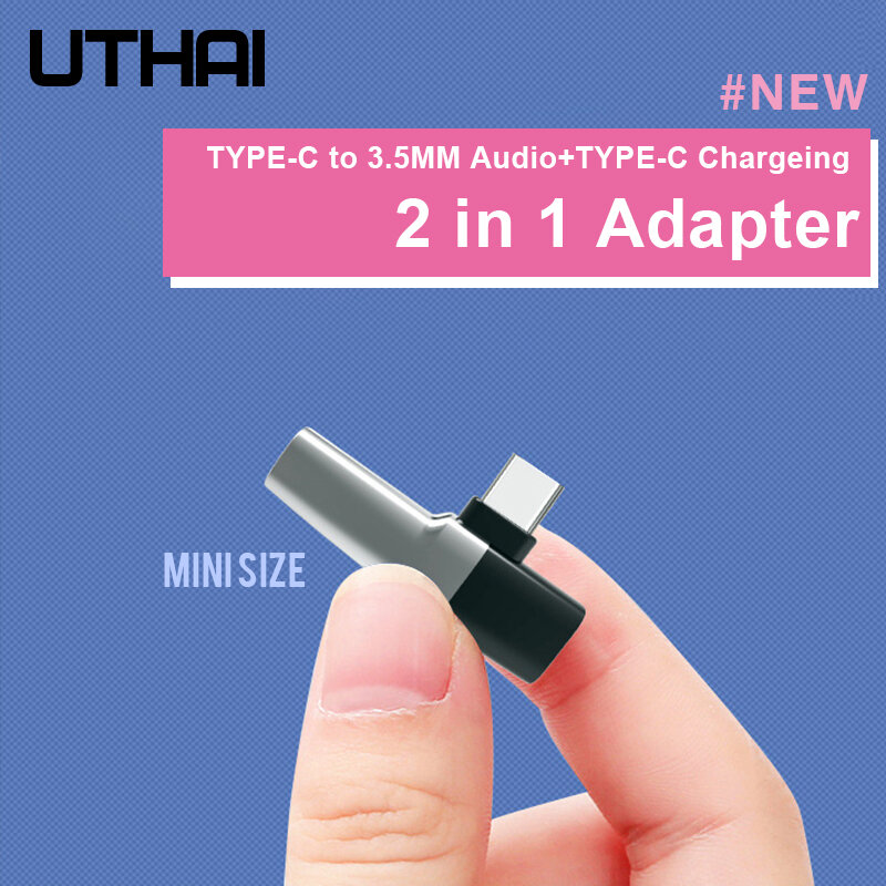 Uthai-電子デバイス用のUSBType-Cアダプター,3.5mm,オーディオ充電器2 in 1,Androidコンバーター,高速充電,ミニサイズ
