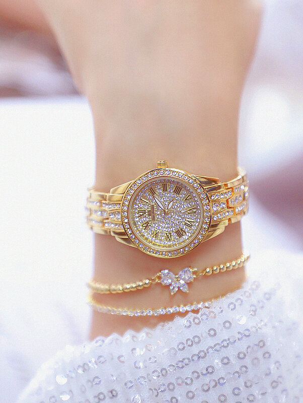 Reloj con diamantes de imitación para mujer, pulsera de plata, de acero inoxidable, joyería de lujo