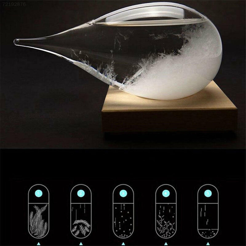 Desktop droplet tempestade garrafa de vidro previsão do tempo monitor barômetro com base de madeira para decoração casa #15