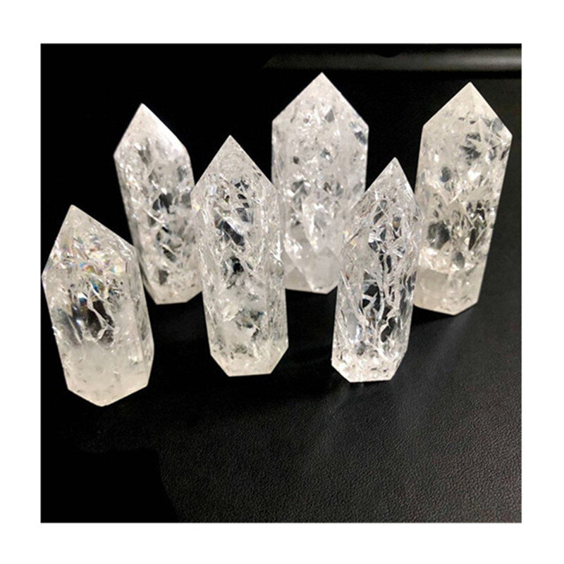 Arco-íris 1 pçs natural crack claro quartzo varinha ponto de cristal para pedras decoração casa