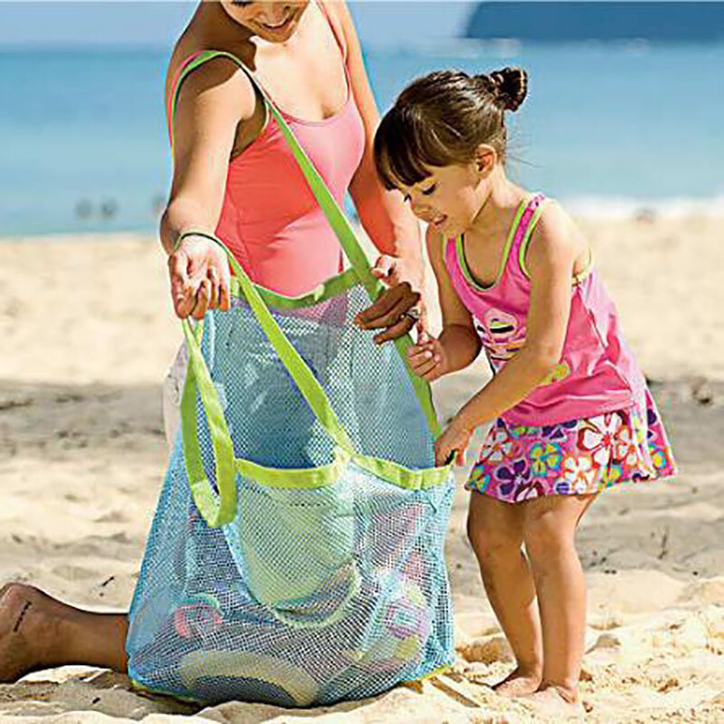 Fatcool-Bolsa de playa portátil para niños, bolsa seca de malla azul y verde para Parque de playa, juguetes, toallas, ropa, organizador de conchas, bolsas de natación