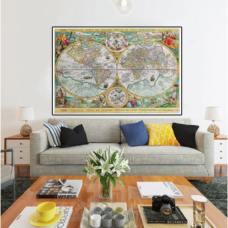1594 mappa del mondo Vintage latina 150x100cm tela Non tessuta pittura decorativa globo Art Poster Wall Sticker Office Home Decoration