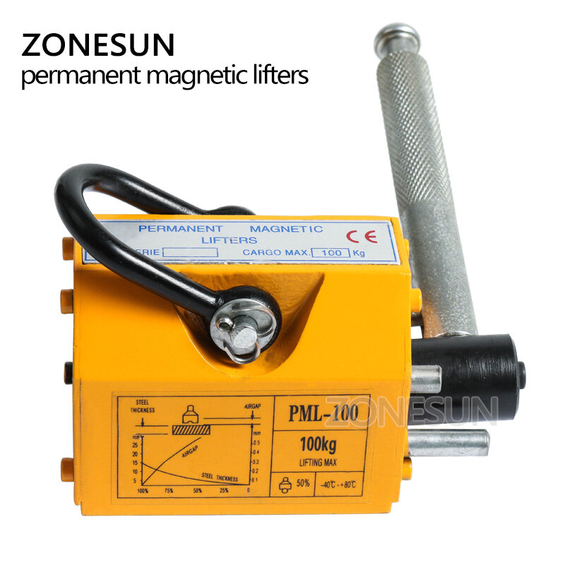 Zonesun 0.1t (100kg) guindaste de chapa de aço ferramenta de levantamento ímã material de chapa de aço workpiece levantador magnético permanente