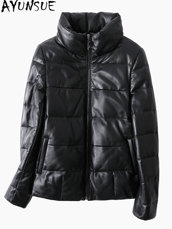 Ayunsua jaqueta de couro 2020 genuíno, jaqueta feminina quente de inverno pele de carneiro para mulheres, pato branco, curto 1701