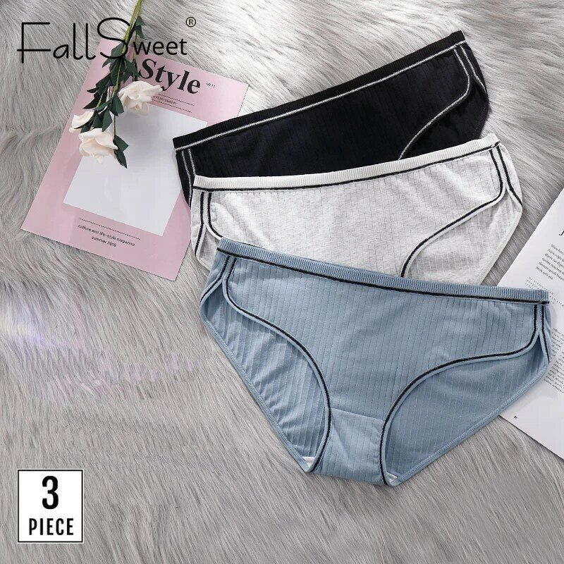 FallSweet-Paquete de 3 unidades Bragas de algodón para mujer, ropa interior suave de talla grande, lencería Sexy para niña