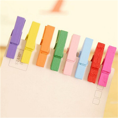 50 sztuk/partia Mini drewniane Craft kołki ubrania papieru zdjęcie wiszące klipy wiosna Clothespins dla kart wiadomości 30mm losowy kolor