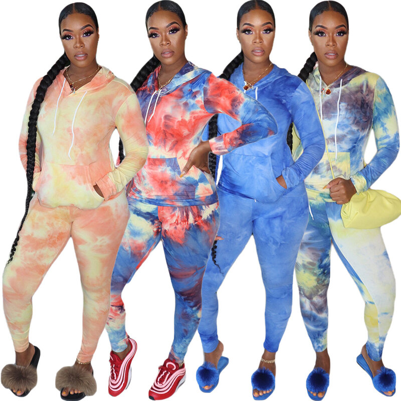 CQ053 European and American sexy women's clothing, tie-dye printing, plus size women's fashion, loose two-piece suit