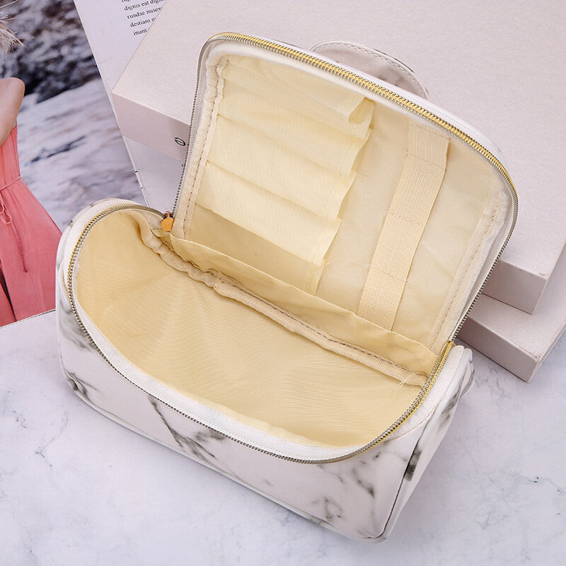 2020 nueva bolsa de cosméticos impermeable con cremallera para mujer, bolsa de maquillaje con lavado de estilo de mármol y belleza para viaje, caja tipo organizador
