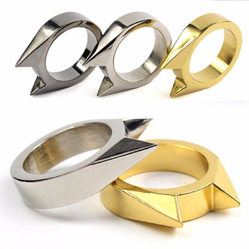 1 pçs ferramenta de anel de sobrevivência de segurança dos homens da mulher auto defesa anel de aço inoxidável anel de defesa dedo ferramenta prata ouro cor preta