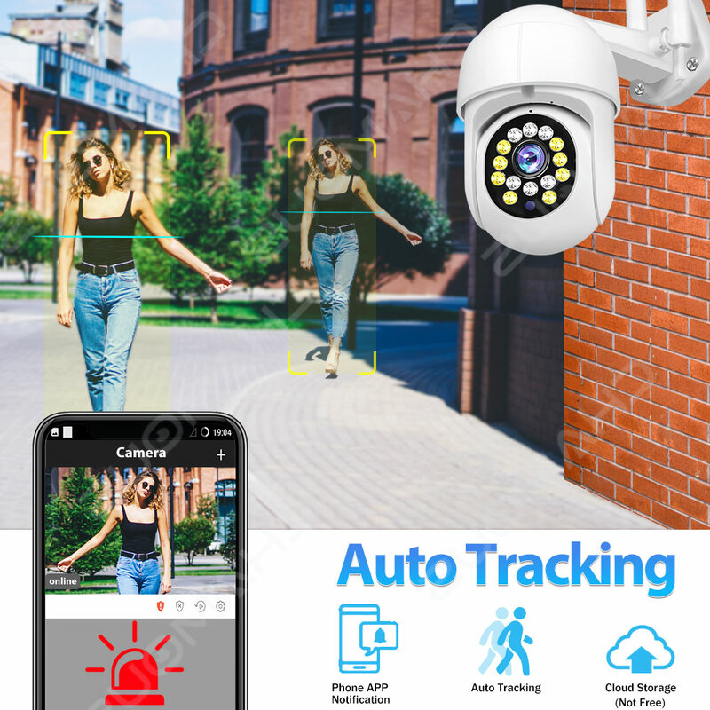 Mini caméra de surveillance extérieure PTZ IP WiFi HD 5MP/360 p, dispositif de sécurité sans fil, avec n'aime x4 et suivi AI, compatible avec Alexa, nouveauté