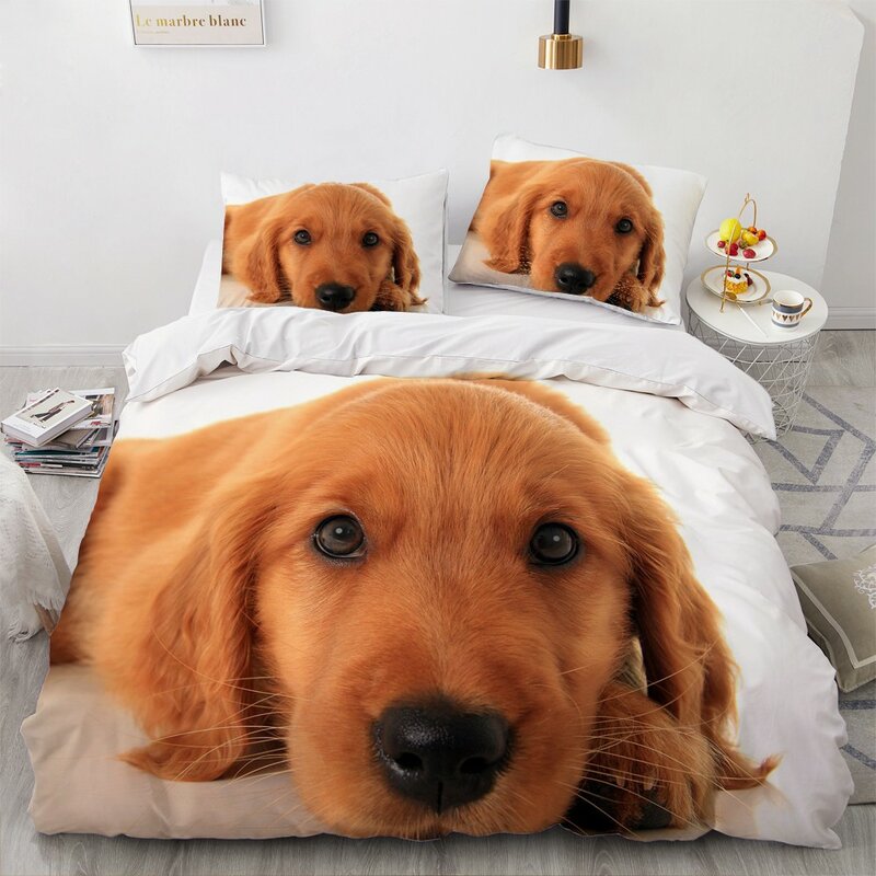 Juego de ropa de cama 3D para mascotas, edredón nórdico con funda de almohada para perros Dálmatas, tamaño King y Queen, envío directo