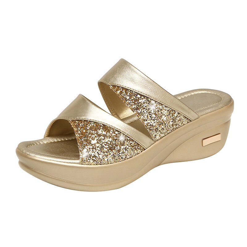 Women's Casual Pu Sandals Sequin Comfortable Thick Soled Women's Shoes, Large 35-43, New 2021