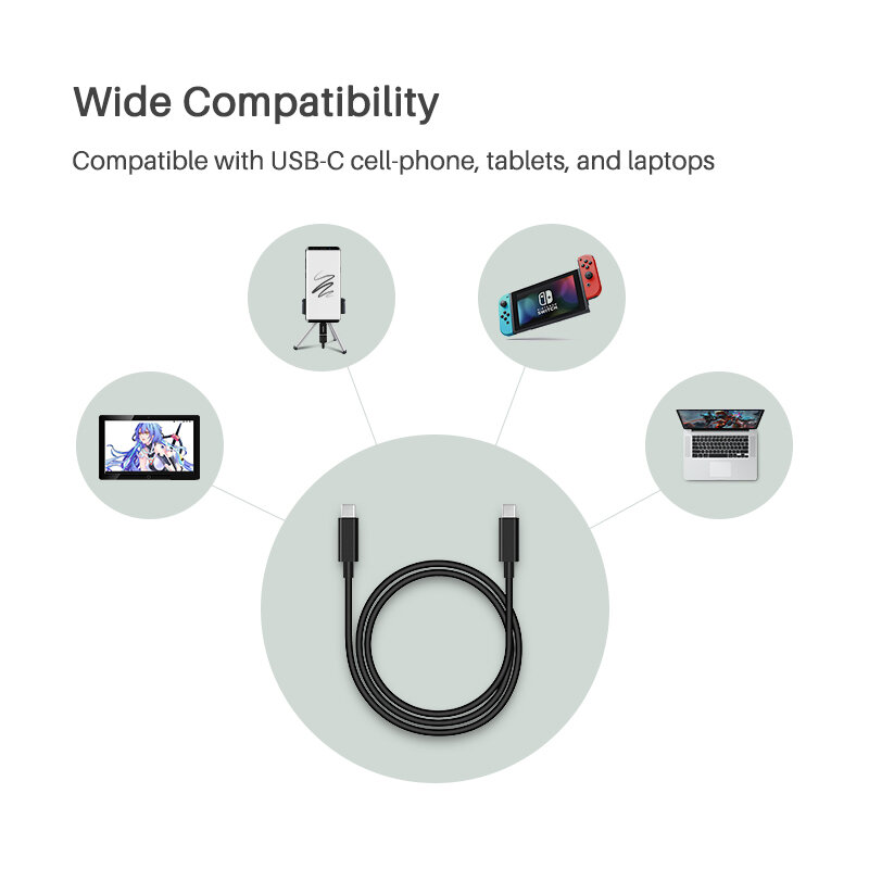 HUION-Full-Featured USB-C to USB-C Cable, Suporta USB 3.1, Sinal DP GEN1, Desenho Gráfico, Tablet, Tela Kamvas 12, 13, 22, 1m