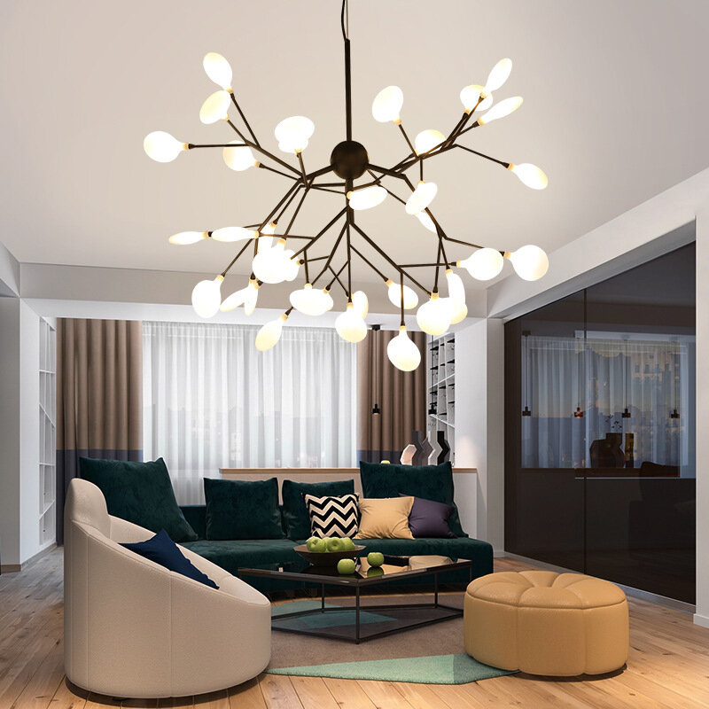 Nowoczesny żyrandol LED firefly światła stylowy gałąź drzewa pokój lamp wystrój sypialni kuchnia salon lustre dekoracji wnętrz