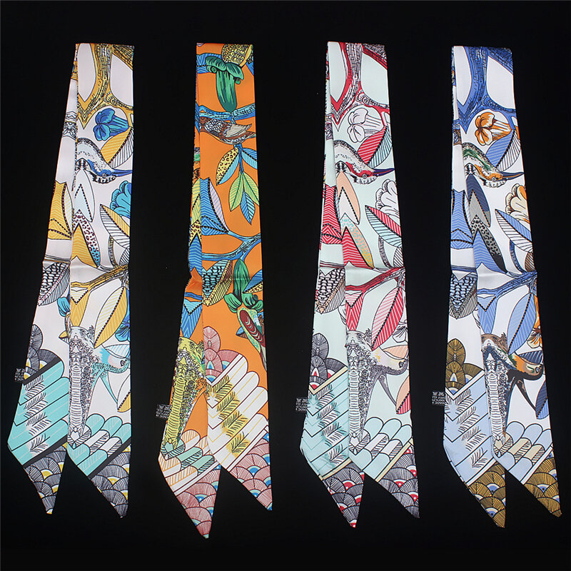 Bolsa de moda cachecol estampa de pássaro cachecol de seda de marca decoração bolsa de gravata fina cachecol fita para moças cachecol bandana mq11