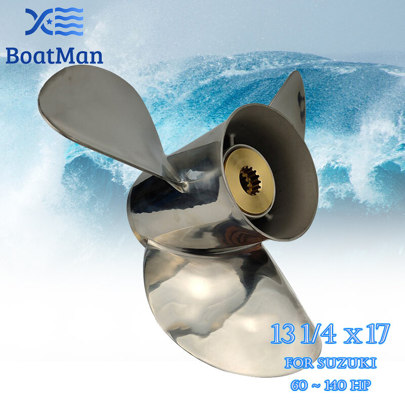 BoatMan®Elica 13 1/4x17 per motore Suzuki 60-140 HP acciaio inossidabile 13 denti scanalature uscita parti della barca 58100-94581-019