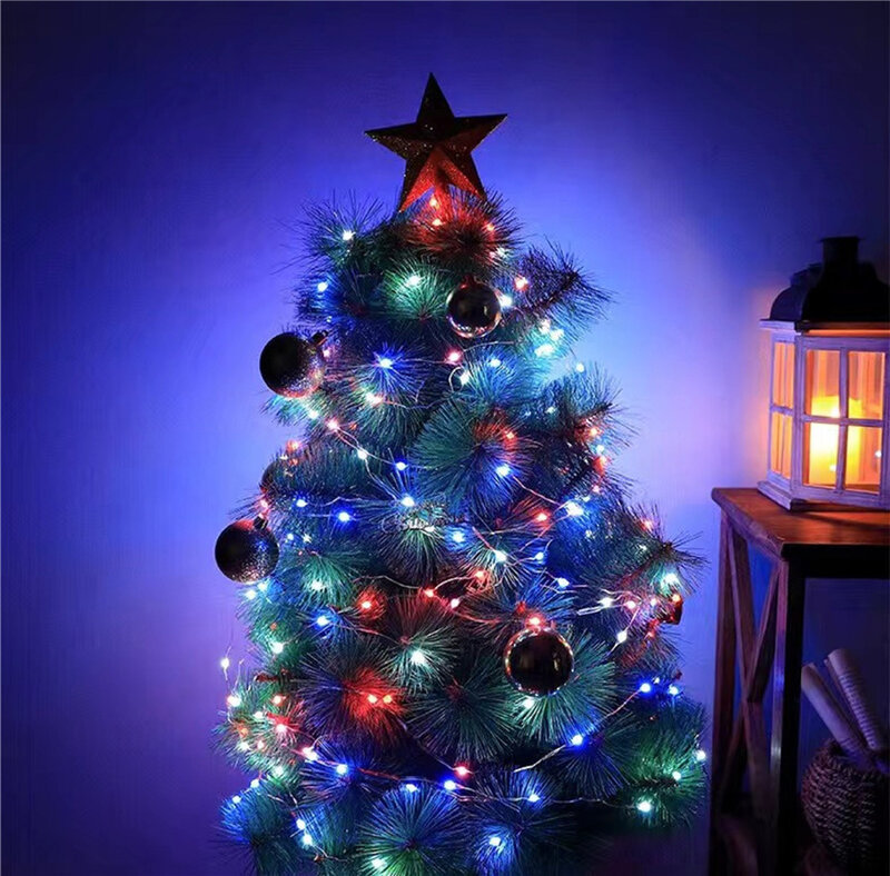 RGB LED الأسلاك النحاسية شجرة عيد الميلاد ضوء سلسلة 20 متر USB التحكم عن بعد الجنية مصابيح حديقة لعام 2022 السنة الجديدة ديكور حفلات الزواج