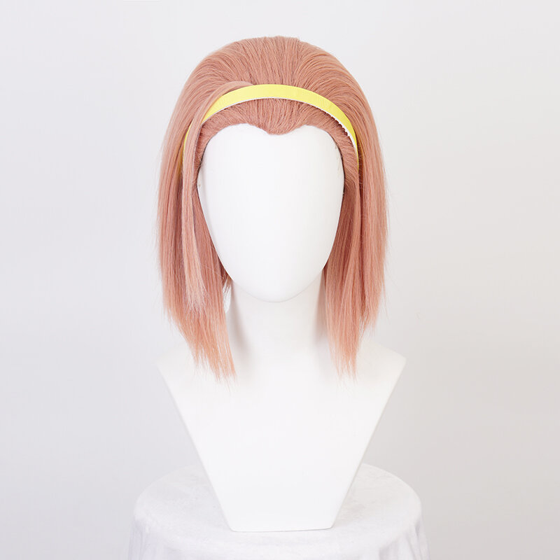 Sugimoto Reimi Cosplay Peruca, fibra curta resistente ao calor, cabelo sintético, faixa amarela, boné de peruca