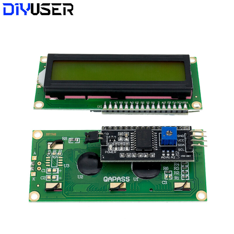 وحدة LCD LCD1602 1602 ، شاشة خضراء/زرقاء ، 16 × 2 حرف ، PCF8574T ، PCF8574 ، واجهة IIC I2C ، 5 فولت لـ Arduino