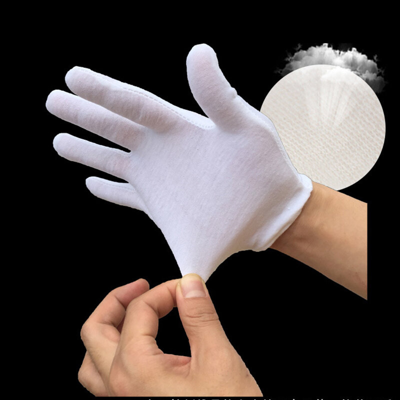 1คู่คุณภาพสูงถุงมือทำงานผ้าคอตตอนแบบ100% ถุงมือสีขาวถุงมือทำงานเครื่องประดับน้ำหนักเบา