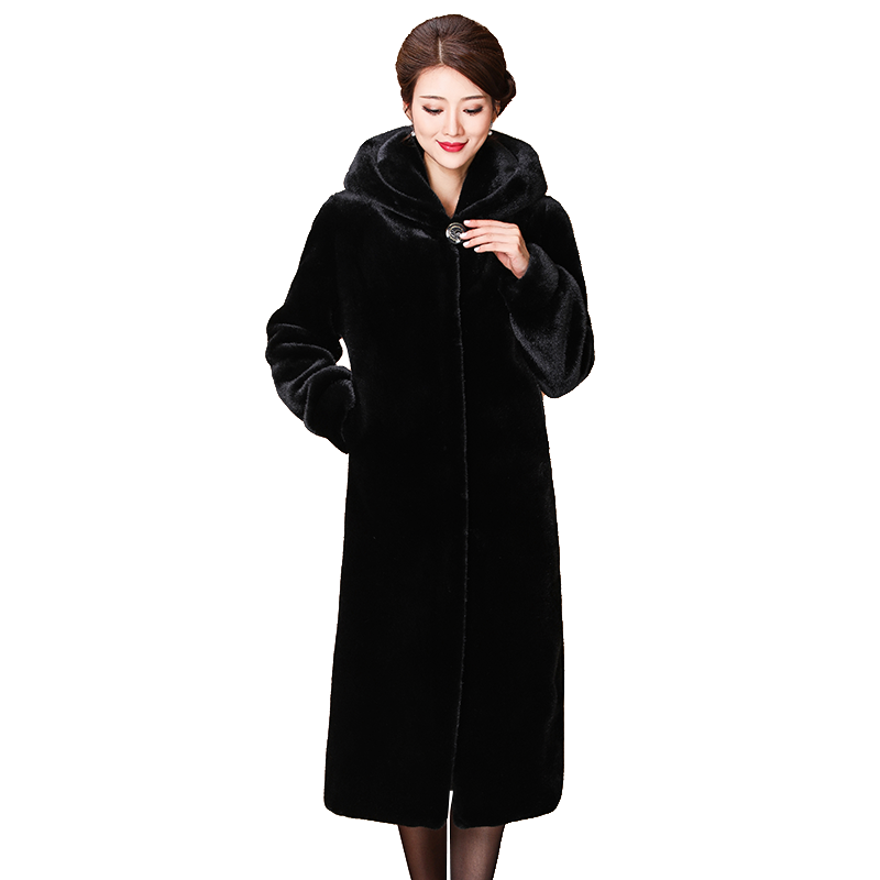 2020 Winter Faux Fur Collar Leather Long Loose Coats Coat Female Jacket Parka Women Fourrure Femme Rabbit Mink  Fashion