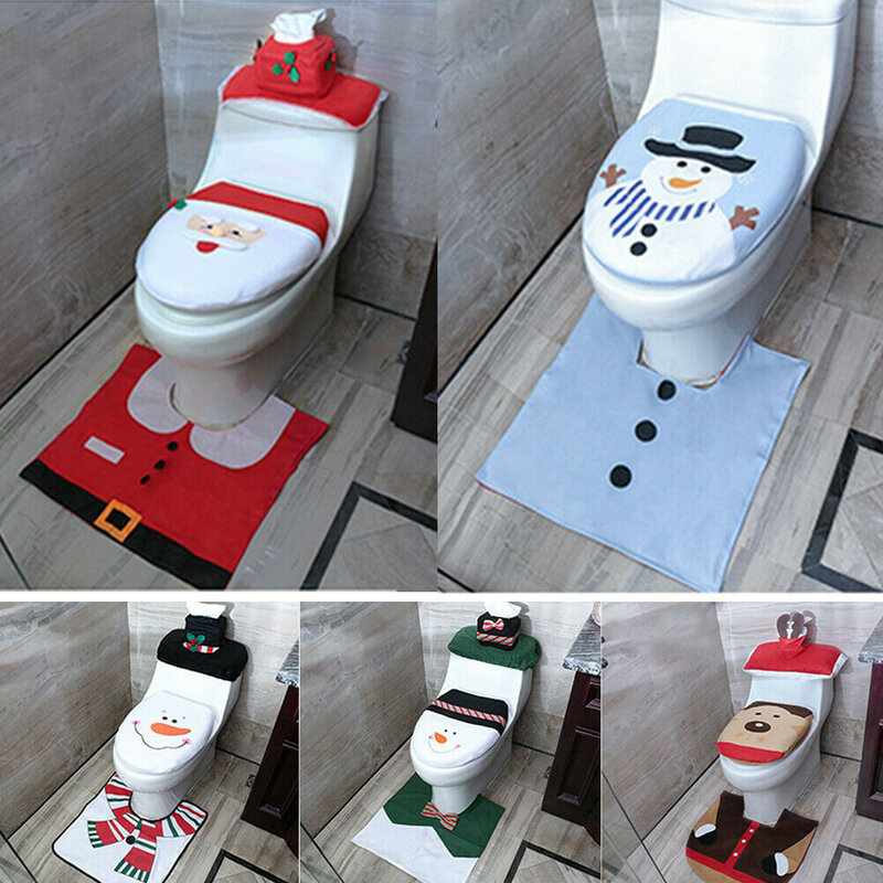3 шт. рождественское сиденье для унитаза коврик для ванной комнаты Рождественское украшение для дома набор для ванной комнаты