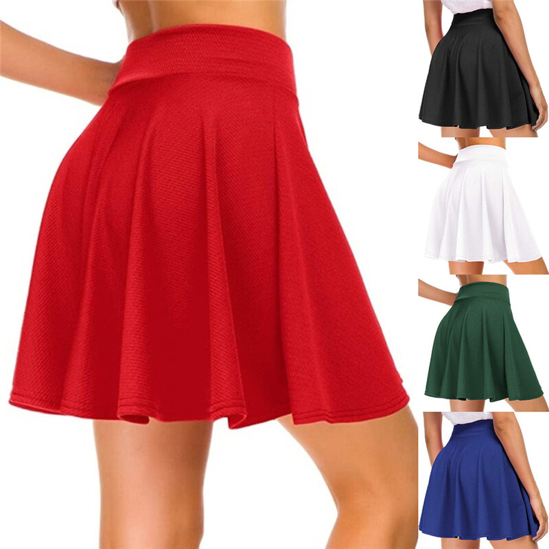 Женская Базовая Универсальная эластичная расклешенная Повседневная мини-юбка, красная черная зеленая синяя короткая юбка размера плюс 3XL