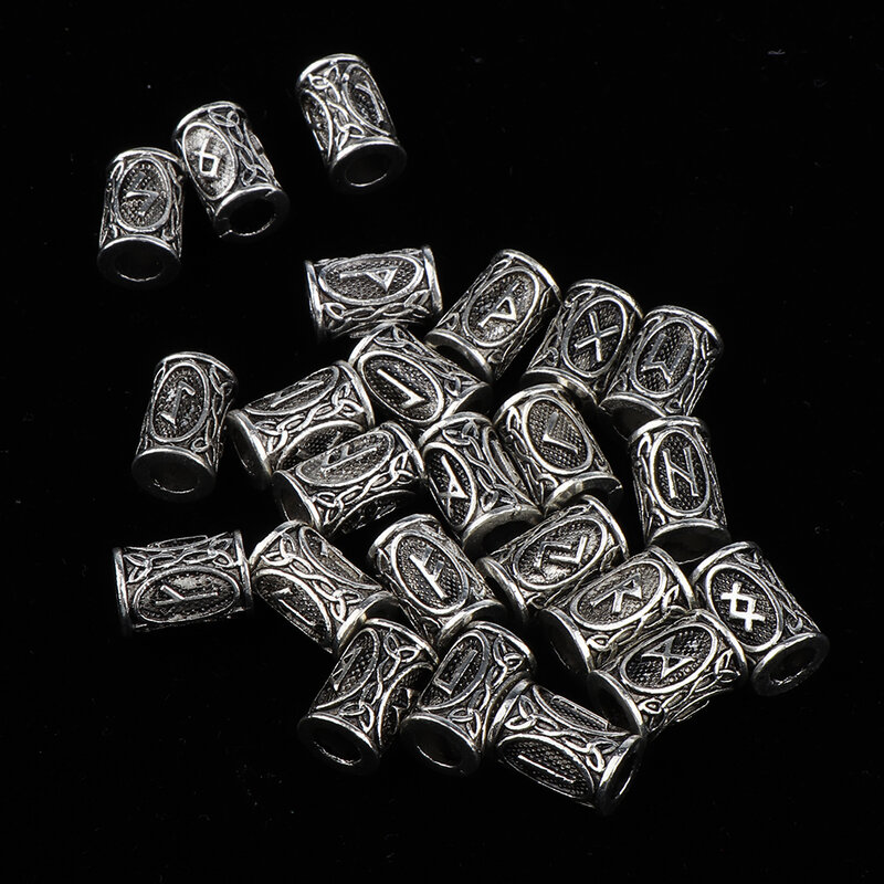 24Pcs Rambut Tabung Manik Viking Rune Manik-manik Gimbal Mengepang Perhiasan Jenggot Rambut Dekorasi Styling Aksesoris