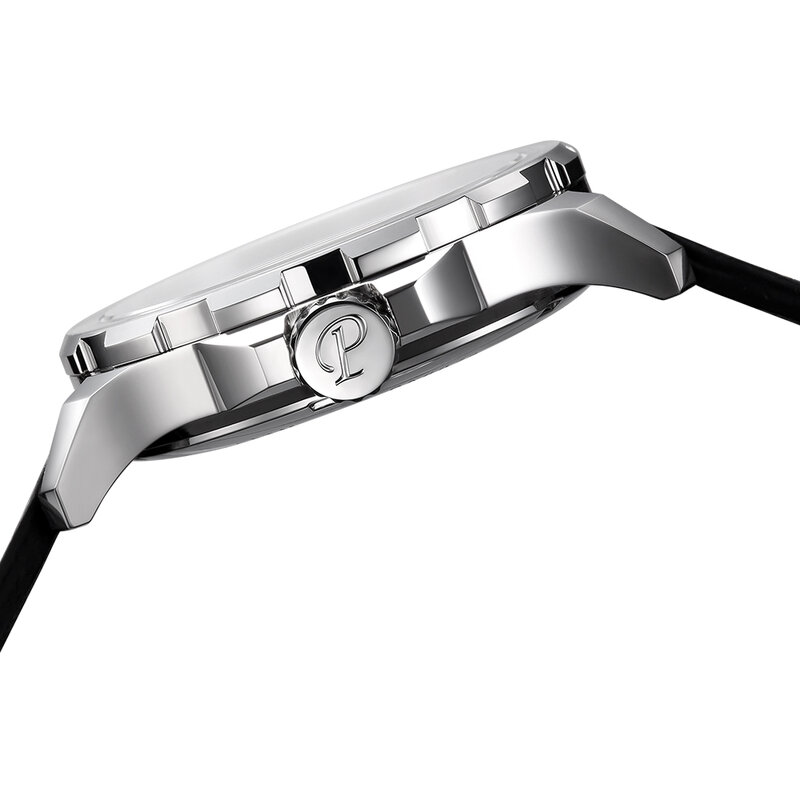 Parnis-Relógio mecânico luminoso de corda manual masculino com caixa prateada, pulseira de couro, moda, marca de luxo superior, presente, 44mm