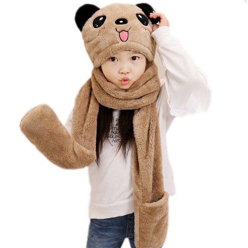 Conjunto de guantes 3 en 1 para niños y bebés, gorro y bufanda con orejas de Panda, Sudadera con capucha de felpa, DXAE