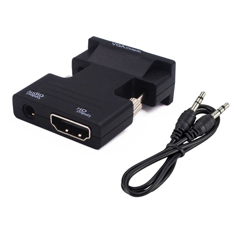 Kompatybilny z HDMI żeński na VGA męski konwerter 3.5mm Adapter przewodu Audio 1080P FHD wyjście wideo na PC Laptop TV Monitor projektor
